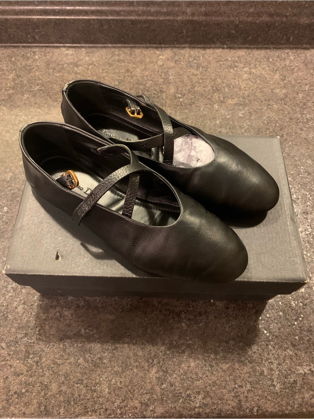 Massimo Dutti Black Leather Mary Jane Ballet Flats - Picture 2 of 3